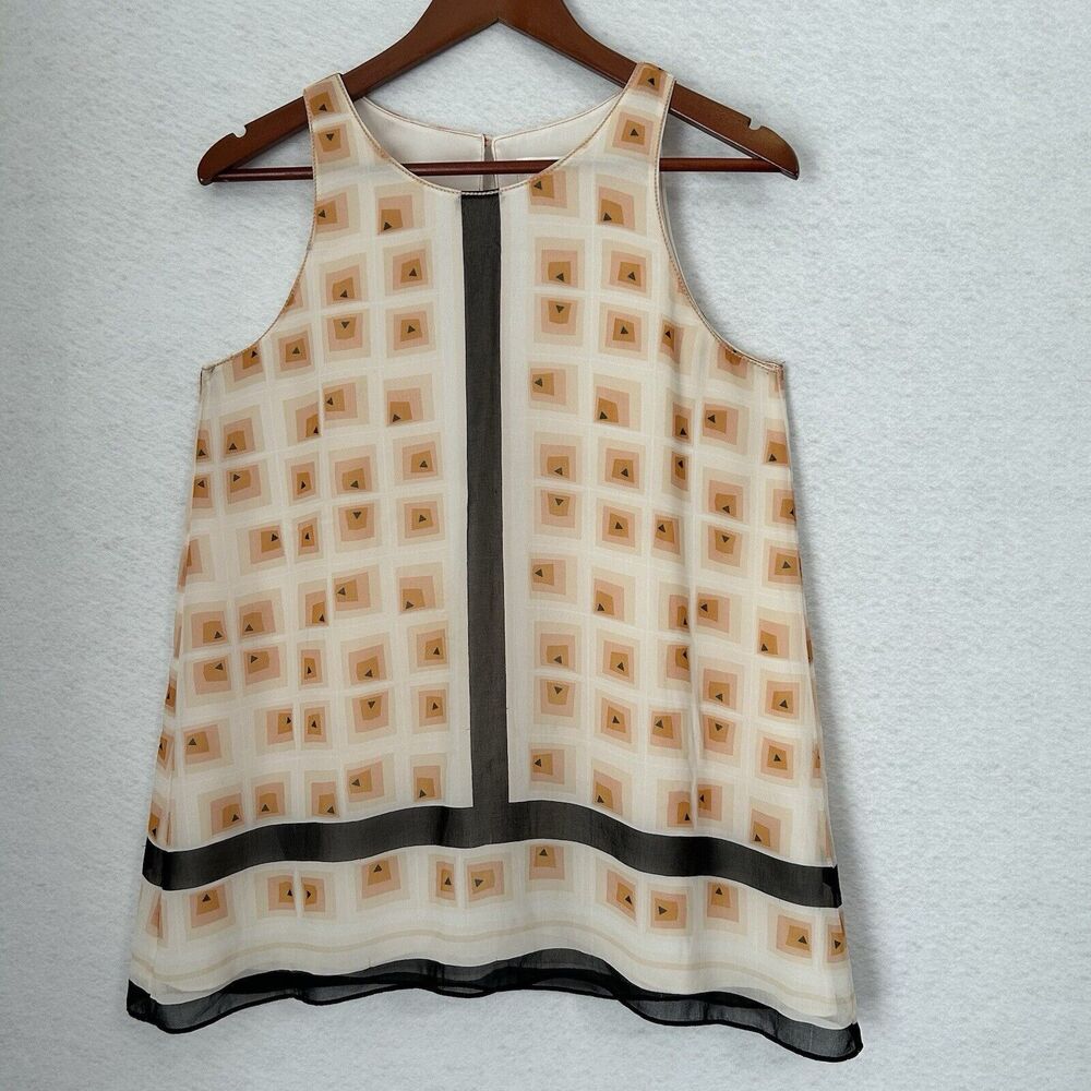 Max Studio Specialty Product Top Women S Black Beige Peach Geometric Vacay Retro - Picture 12 of 13